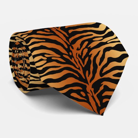 Tiger Stripes Animal Print, Amber, Black en Tan Stropdas (Opgerold)