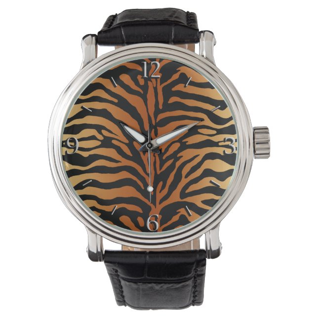 Tiger Stripes Animal Print, Amber, Black & Tan Horloge (Voorkant)
