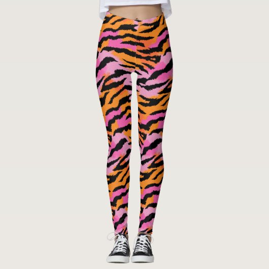 Tiger Stripes Animal Print Levendige Girly Glam Leggings (Voorkant)