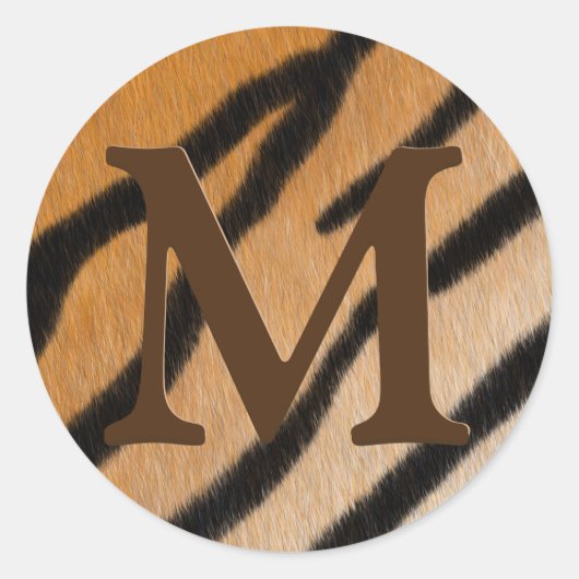 Tiger Stripes Animal Print Mahogany Monogram Ronde Sticker (Voorkant)