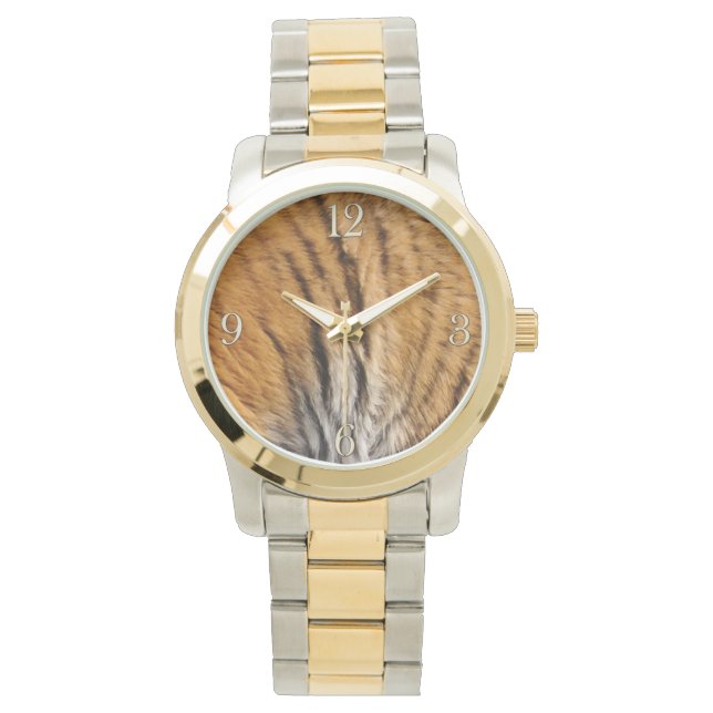 Tiger Stripes Big Cat India Wildlife Faux Fur Horloge (Voorkant)