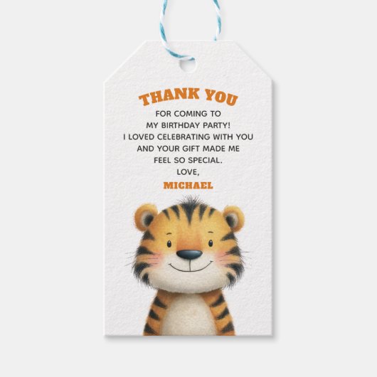 Tiger Stripes Cute Safari 1st Birthday Thank You Cadeaulabel (Voorkant)