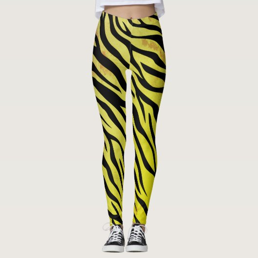 Tiger Stripes Gele Leggings – Vetgedrukte dierenpr (Voorkant)