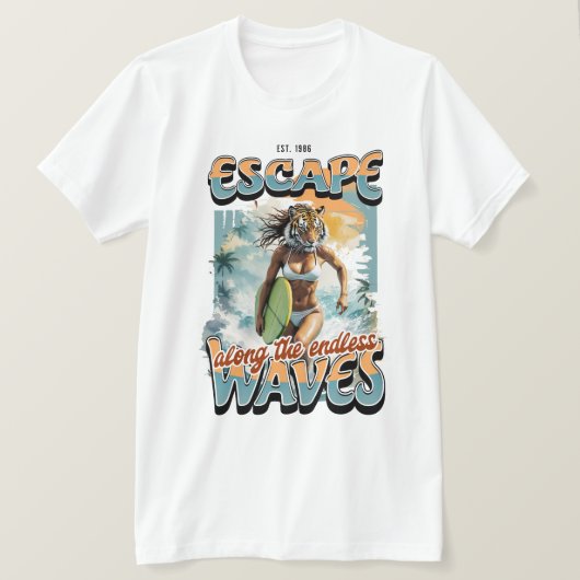 Tiger Surfer Escape Design T-shirt (Design voorkant)