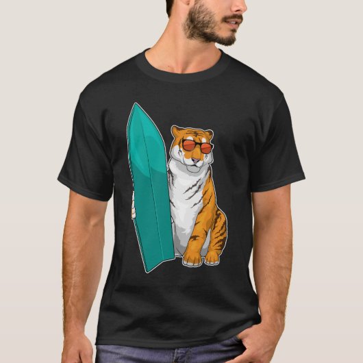 Tiger Surfer Surfboard T-shirt (Voorkant)