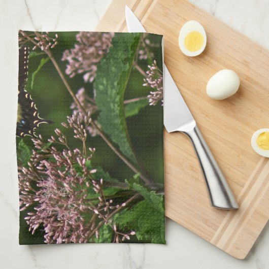 Tiger Swallowtail Butterflies over Joe Pye Weed Theedoek (Quarter Fold)