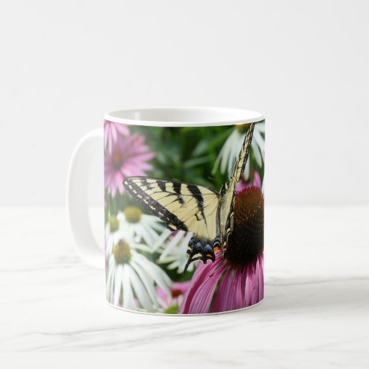 Tiger Swallowtail Butterfly Coneflower Coffee Mok (Voorkant links)