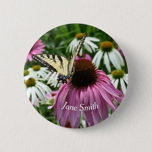 Tiger Swallowtail Butterfly Coneflower Pin Button (Voorkant)