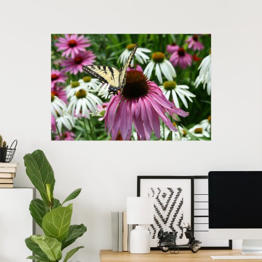 Tiger Swallowtail Butterfly Coneflower Poster (Thuiskantoor)