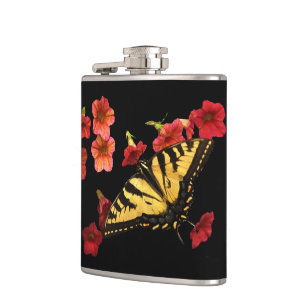 Tiger Swallowtail Butterfly op Red Flowers Heupfles