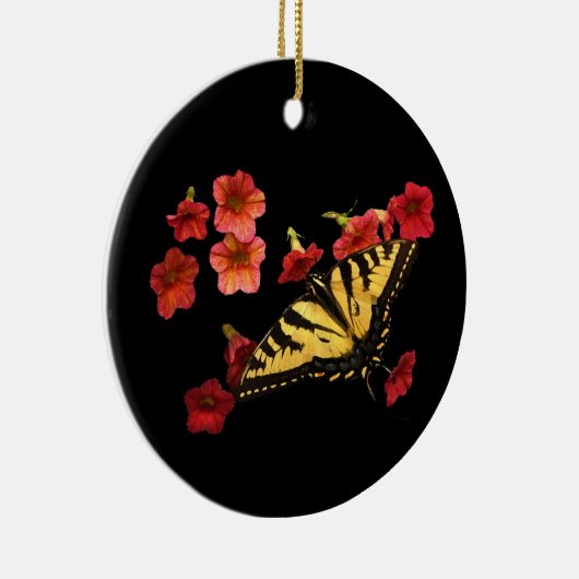 Tiger Swallowtail Butterfly op Red Flowers Keramisch Ornament (Rechts)