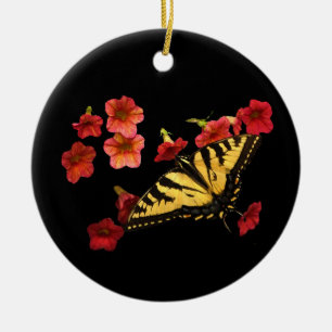 Tiger Swallowtail Butterfly op Red Flowers Keramisch Ornament