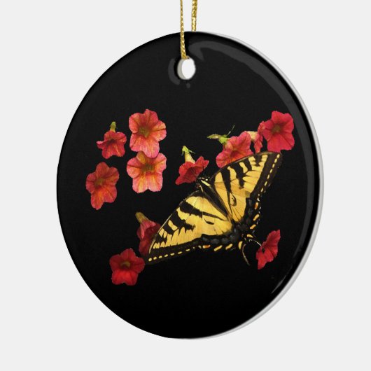 Tiger Swallowtail Butterfly op Red Flowers Keramisch Ornament (Links)