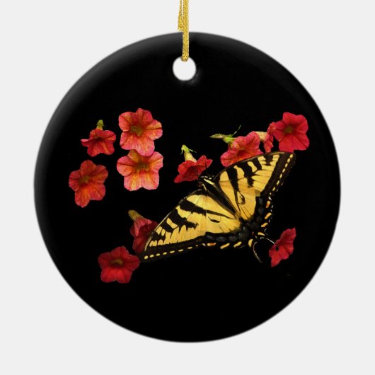 Tiger Swallowtail Butterfly op Red Flowers Keramisch Ornament (Achterkant)