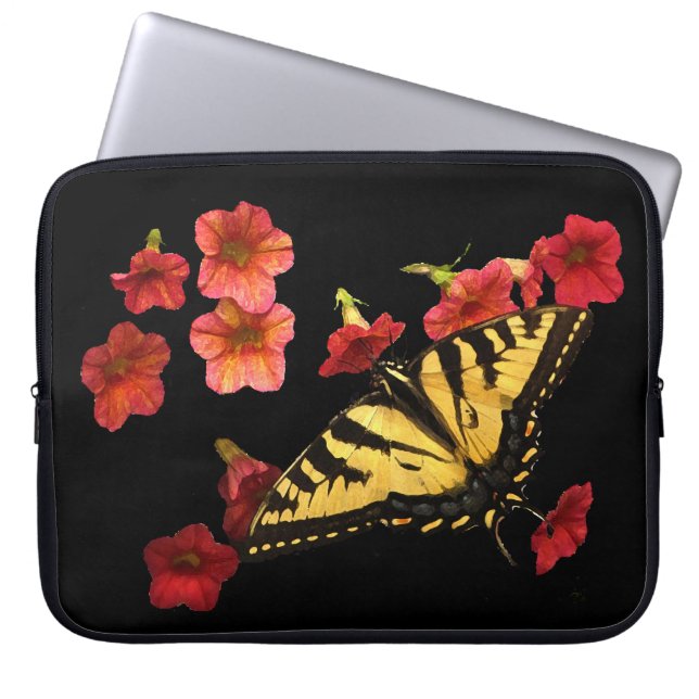 Tiger Swallowtail Butterfly op Red Flowers Laptop Sleeve (Voorkant)