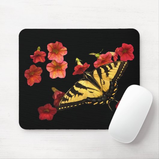 Tiger Swallowtail Butterfly op Red Flowers Muismat (Met muis)