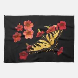 Tiger Swallowtail Butterfly op Red Flowers Theedoek