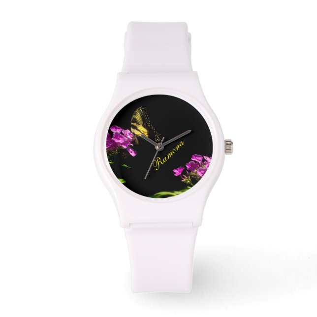 Tiger Swallowtail Butterfly op Wilde Phlox Horloge (Voorkant)