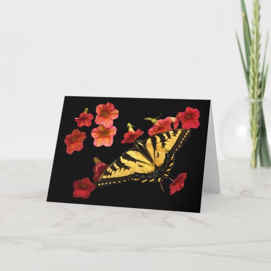 Tiger Swallowtail op Red Flowers Kaart (Voorkant)