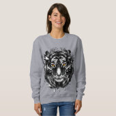 Tiger Sweatshirt | Tekening van zwarte en witte ti (Voorkant volledig)
