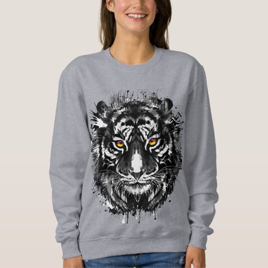 Tiger Sweatshirt | Tekening van zwarte en witte ti (Voorkant)