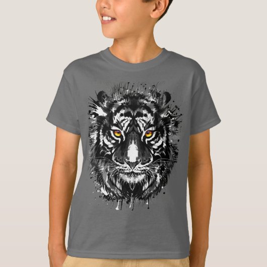 Tiger T-Shirt | Tekening van zwarte en witte tijge (Voorkant)