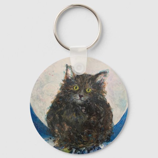 Tiger Tabby Cat Moon Night Maureen Girard Sleutelhanger (Achterkant)