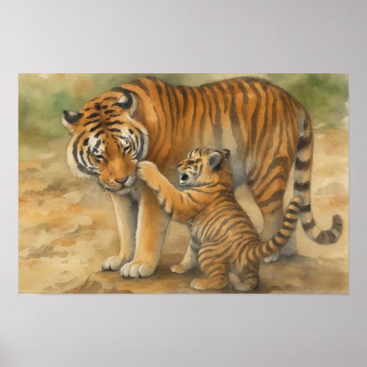 Tiger Tenderness - ouder en welp in bosrijke omgev Poster (Voorkant)
