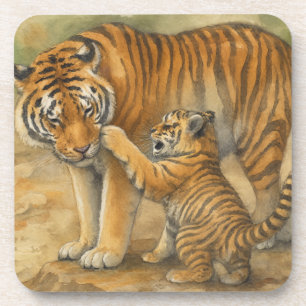 Tiger Tenderness - ouder en welp in het bos Bier Onderzetter