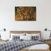Tiger Tenderness - ouder en welp in het bos Canvas Afdruk (Insitu (Slaapkamer))