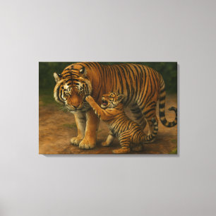 Tiger Tenderness - ouder en welp in het bos Canvas Afdruk