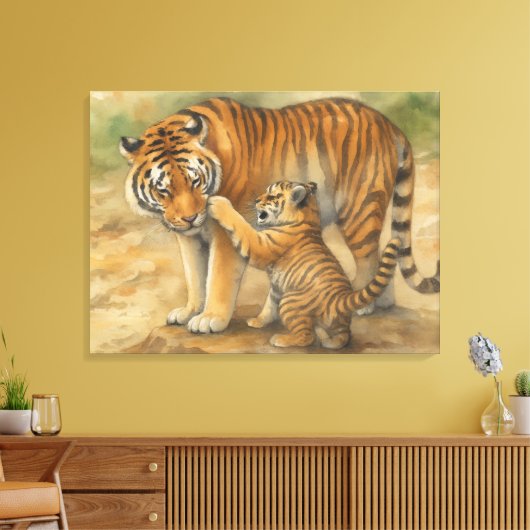 Tiger Tenderness - ouder en welp in het bos Canvas Afdruk (Insitu (Woonkamer))