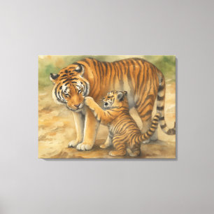Tiger Tenderness - ouder en welp in het bos Canvas Afdruk