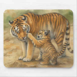 Tiger Tenderness - ouder en welp in het bos Muismat