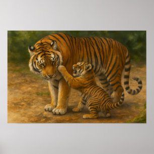 Tiger Tenderness - ouder en welp in het bos Poster