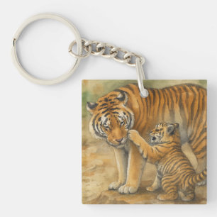 Tiger Tenderness - ouder en welp in het bos Sleutelhanger