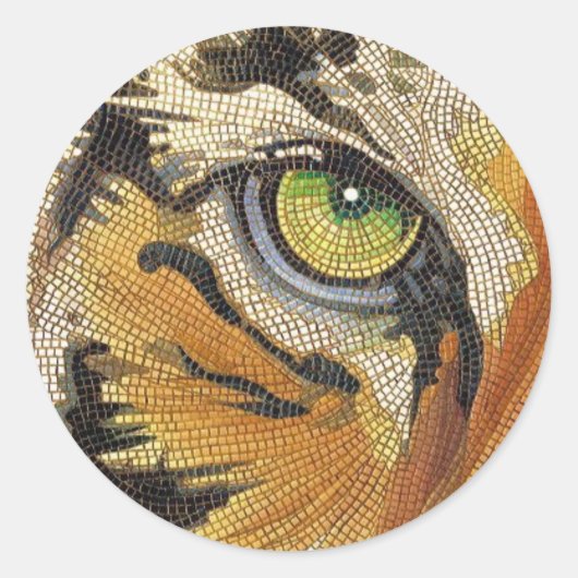 "Tiger Tiles" Waterverf Tiger Face Mosaic Ronde Sticker (Voorkant)