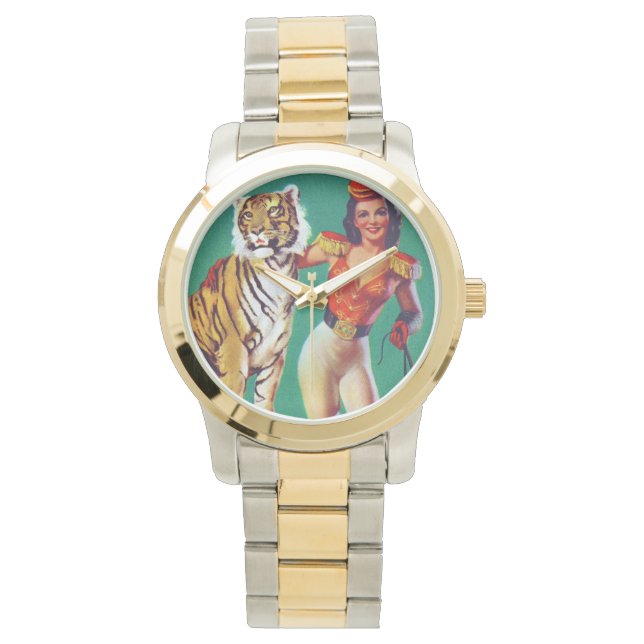 Tiger Trainer Pin-Up Girl Horloge (Voorkant)