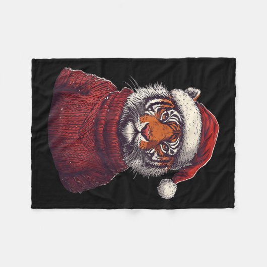 Tiger Ugly Sweater Kerstman Hoed Kerstmis Fleece Deken (Voorkant (Horizontaal))