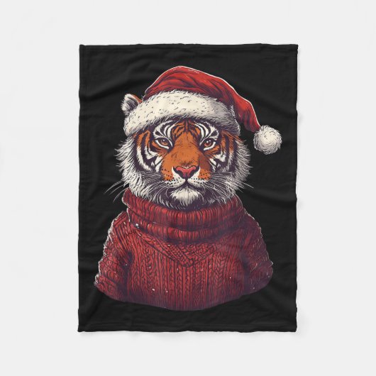 Tiger Ugly Sweater Kerstman Hoed Kerstmis Fleece Deken (Voorkant)