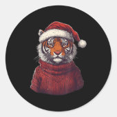 Tiger Ugly Sweater Kerstman Hoed Kerstmis Ronde Sticker (Voorkant)