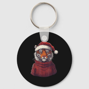 Tiger Ugly Sweater Kerstman Hoed Kerstmis Sleutelhanger