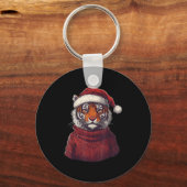 Tiger Ugly Sweater Kerstman Hoed Kerstmis Sleutelhanger (Voorkant)