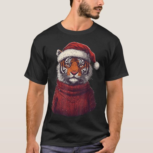 Tiger Ugly Sweater Kerstman Hoed Kerstmis T-shirt (Voorkant)