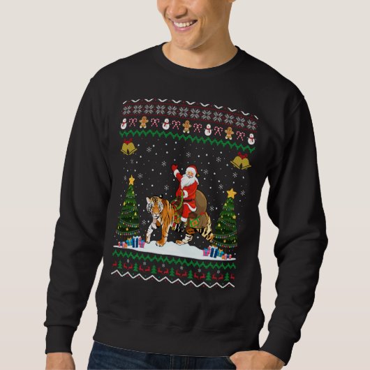 Tiger Ugly Xmas Funny Santa Riding Tiger Kerstmis Trui (Voorkant)