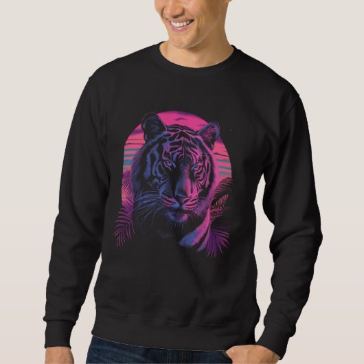 Tiger Vaporwave Esthetische Synthwave 80s 90 Trui (Voorkant)