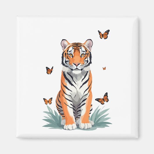 Tiger Vector Schilderen Schattig Fun Animal Spelen Magneet (Voorkant)