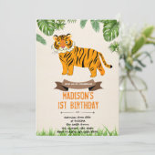 Tiger verjaardagsdouche uitnodiging (Staand voorkant)