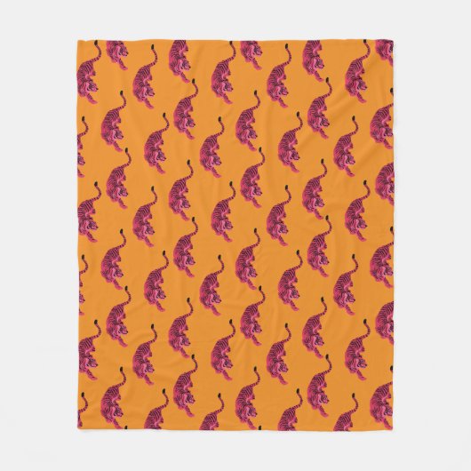 Tiger - Vibrant Pink Fleece Deken (Voorkant)