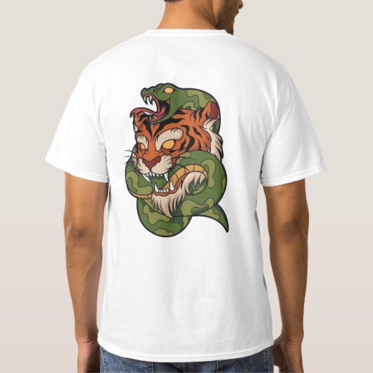 Tiger vs Snake Wild Animal Battle Kunstwerk T-shirt (Achterkant)